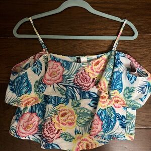 H&M Orange and Pink Ruffled Crop Camisole